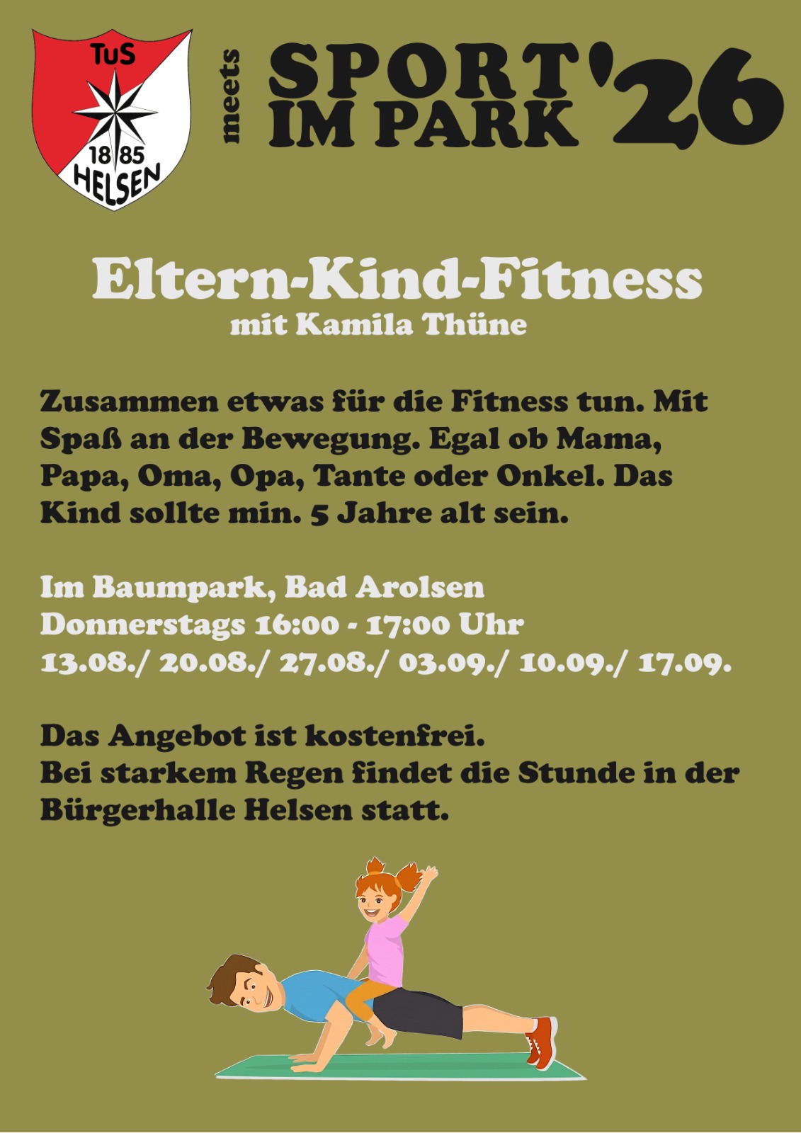 Unsere liebe Kamila bietet im Rahmen der Aktion "Sport im Park" Eltern-Kind-Fitness an. Schaut gerne vorbei!